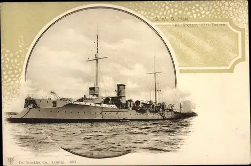 Passepartout Ak Deutsches Kriegsschiff, SMS Hela, Kleiner Kreuzer
