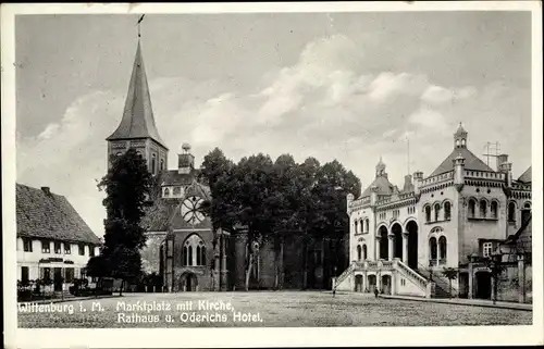 Ak Wittenburg in Mecklenburg, Marktplatz mit Kirche, Rathaus und Oderichs Hotel