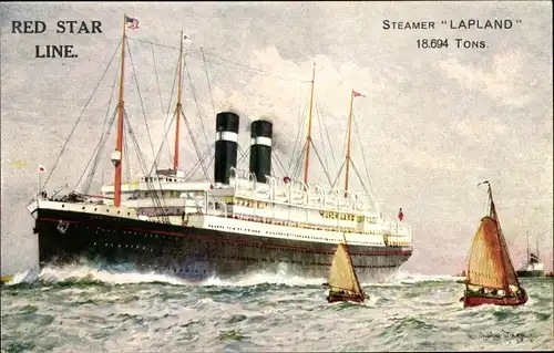 Künstler Ak Steamer Lapland, Red Star Line, RSL, Dampfschiff