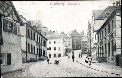 Ak Münchberg in Oberfranken Bayern, Blick in die Bahnhofstraße