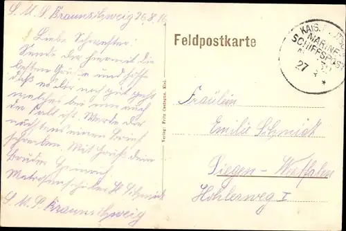 Passepartout Ak Deutsches Kriegsschiff, SMS Braunschweig, Linienschiff, Eisernes Kreuz