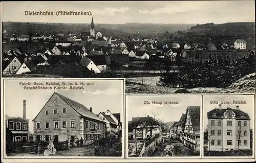 Ak Dietenhofen in Mittelfranken, Fabrik Gebr. Reichel GmbH, Villa, Blick auf den Ort