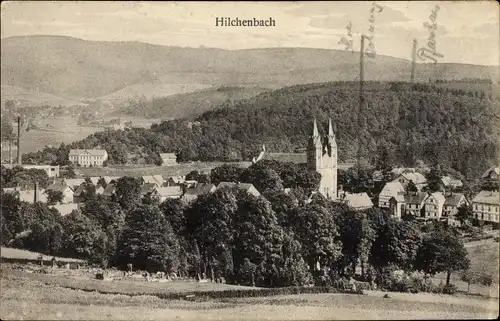 Ak Hilchenbach im Kreis Siegen Wittgenstein Nordrhein Westfalen, Panoramaansicht vom Ort, Kirche