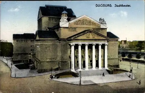 Ak Duisburg im Ruhrgebiet, Stadttheater, Säulen, Steintreppe