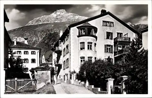 Ak Samaden Kanton Graubünden, Privat Haushaltungsschule, Straßenansicht