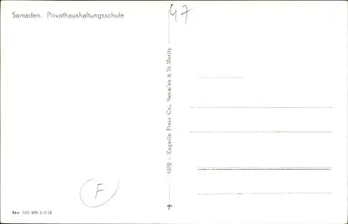 Ak Samaden Kanton Graubünden, Privat Haushaltungsschule, Straßenansicht