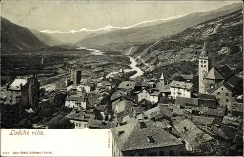 Ak Loeche ville Kt. Wallis Valais, Blick auf Ortschaft und Umgebung