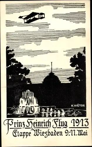 Künstler Ak Vietor, K., Wiesbaden in Hessen, Prinz Heinrich Flug 1913, Etappe Wiesbaden 9-11. Mai