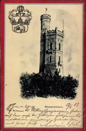 Wappen Ak Göttingen in Niedersachsen, Bismarckturm auf dem Hainberg