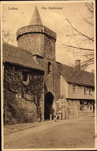 Ak Cottbus Brandenburg, Partie an der alten Stadtmauer, Turm