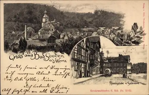 Litho Bad Sooden Allendorf an der Werra Hessen, Pfennigstube und Salzamt, Totalansicht