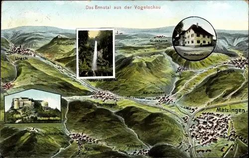 Landkarten Ak Neuhausen an der Erms Metzingen in Württemberg, Ermstal, St. Johann, Wasserfall