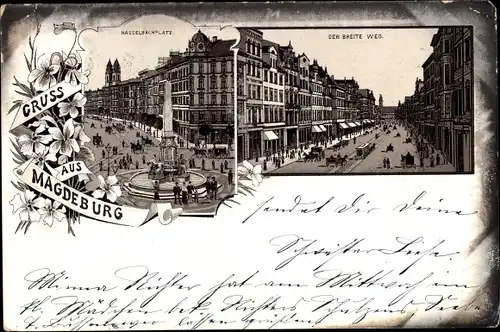 Vorläufer Litho Magdeburg an der Elbe, Der Breite Weg, Hasselbachplatz, 1895