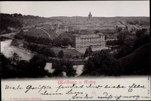 Ak Weilburg an der Lahn Hessen, Blick auf den Ort von Westen