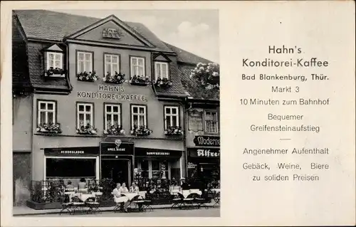 Ak Bad Blankenburg im Kreis Saalfeld Rudolstadt, Hahns Konditorei Kaffee, Markt 3