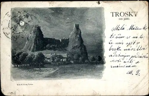 Ak Rovensko pod Troskami Rowensko bei Turnau Region Reichenberg, Burg Trosky