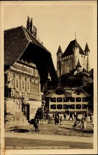 Ak Thun Kanton Bern Schweiz, Knabenschützenhaus und Schloss