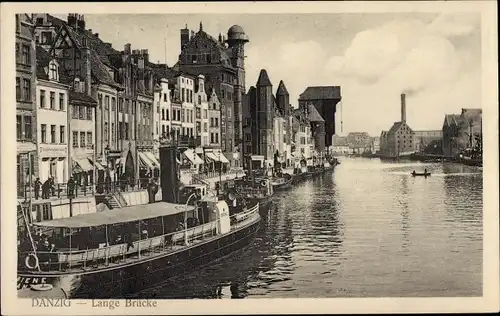 Ak Gdańsk Danzig, Lange Brücke, Krantor, Sternwarte, Schiff Biene