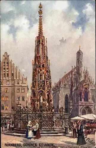 Künstler Ak Flower, Charles, Nürnberg in Mittelfranken Bayern, Schöner Brunnen, Tuck 7580