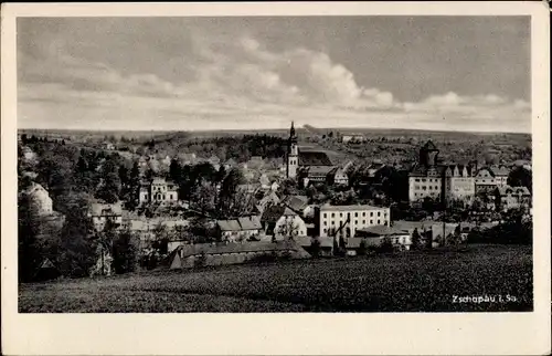 Ak Zschopau im Erzgebirge Sachsen, Ortsansicht mit Kirche und Schloss