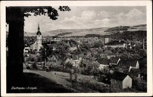 Ak Zschopau im Erzgebirge Sachsen, Ortsansicht mit Kirche und Schloss