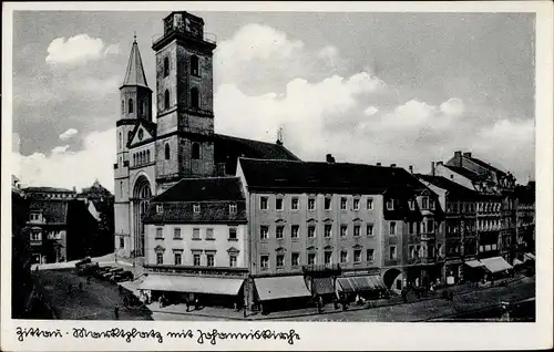 Ak Zittau in der Oberlausitz, Marktplatz, Johanniskirche