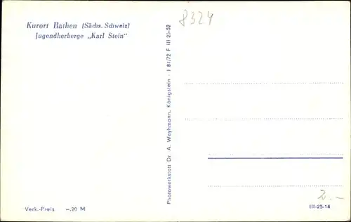 Ak Rathen an der Elbe Sächsische Schweiz, Jugendherberge Karl Stein