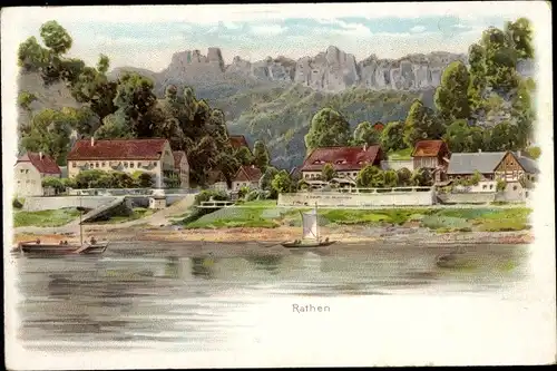 Litho Kurort Rathen im Elbsandsteingebirge, Elbufer