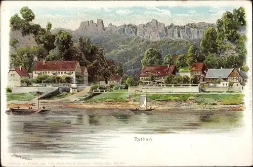 Litho Kurort Rathen im Elbsandsteingebirge, Elbufer