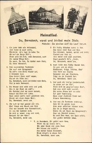 Ak Lauter Bernsbach im Erzgebirge Sachsen, Heimatlied: Du, Bernsbach, warst und bleibst mein Stolz