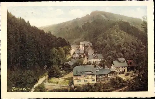 Ak Falkenstein Ludwigsstadt in Oberfranken, Gasthaus zum Falkenstein, Loquitztal, Blick auf den Ort