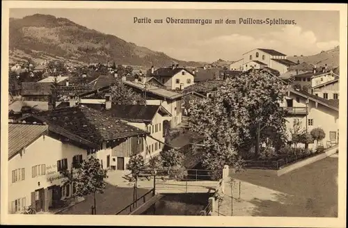 Ak Oberammergau in Oberbayern, Ortsansicht mit dem Passionsspielhaus