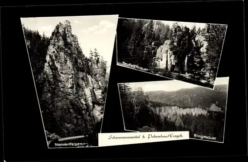 Ak Pobershau Marienberg im Erzgebirge, Schwarzwassertal, Nonnenfelsen, Ringmauer, Teufelsmauer