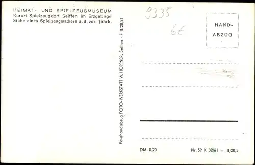 Ak Seiffen im Erzgebirge, Heimat und Spielzeugmuseum, Stube eines Spielzeugmachers