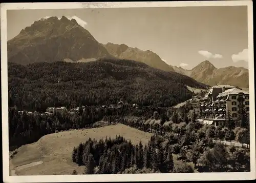 Ak Schuls Scuol Kanton Graubünden, Hotel Engadinerhof mit Pisocgruppe