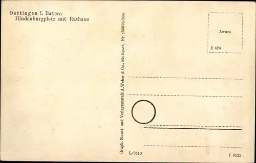 Ak Oettingen in Bayern, Hindenburgplatz mit Rathaus