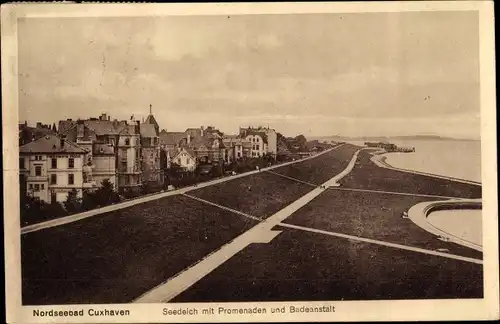 Ak Nordseebad Cuxhaven, Seedeich mit Promenaden und Badeanstalt