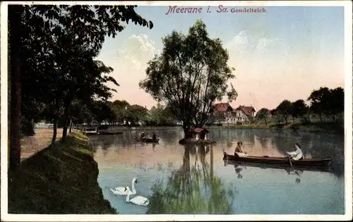 Ak Meerane, Gondeln und Schwäne auf dem Gondelteich