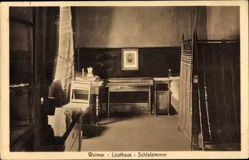 Ak Weimar in Thüringen, Liszthaus, Schlafzimmer