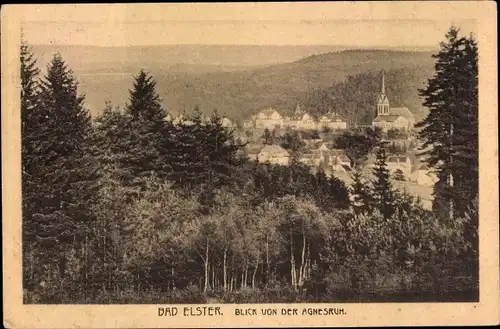 Ak Bad Elster im Vogtland, Blick von der Agnesruh, Wald, Kirche