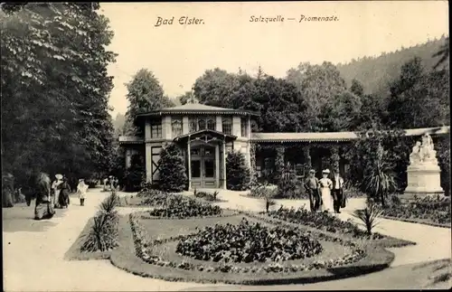 Ak Bad Elster im Vogtland, Salzquelle, Promenade