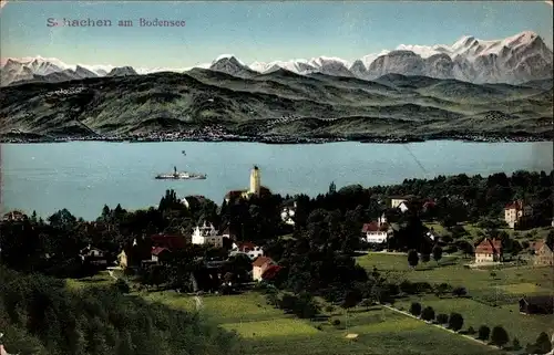 Ak Bad Schachen Lindau am Bodensee Schwaben, Ort mit Umgebung, Gebirge