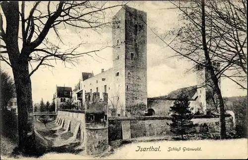 Ak Grünwald in Oberbayern, Schloss, Isarthal