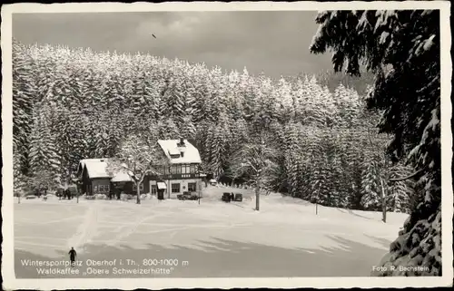 Ak Oberhof im Thüringer Wald, Waldkaffee Obere Schweizerhütte, Winteransicht