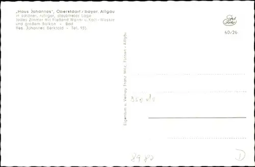 Ak Oberstdorf im Oberallgäu, Haus Johannes, Rubihorn