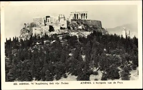 Ak Athen Griechenland, l'Acropole vue de Pnyx