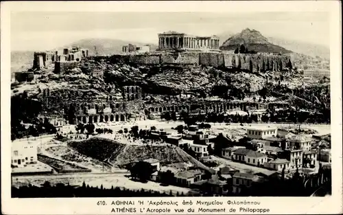 Ak Athen Griechenland, l'Acropole vue du Monument de Philopappe