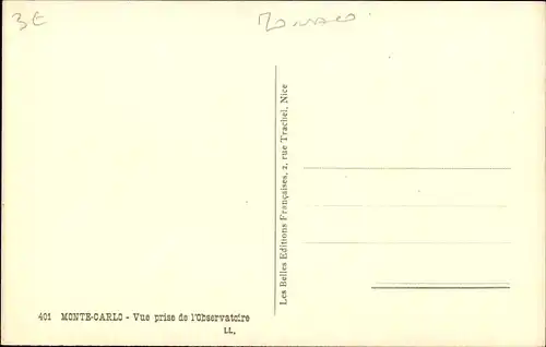 Ak Monte Carlo Monaco, Vue prise de l'Observatoire