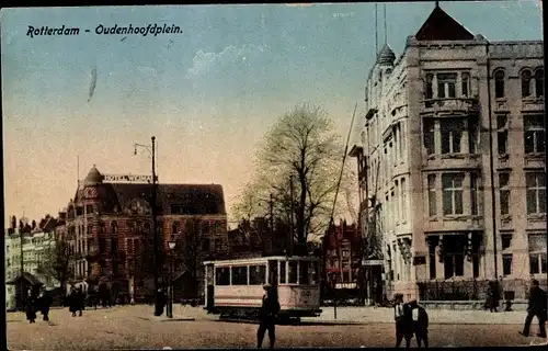 Ak Rotterdam Südholland Niederlande, Oudenhoofdplein, Straßenbahn