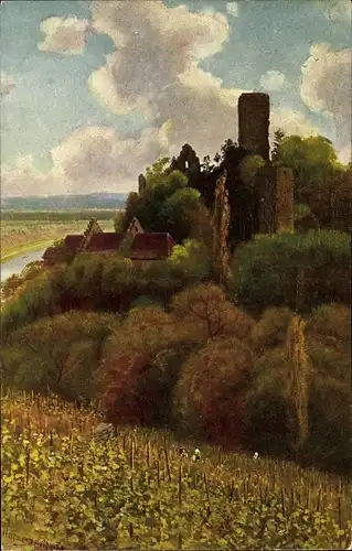 Künstler Ak Hoffmann, H., Heinsheim Bad Rappenau, Ruine Ehrenberg am Neckar